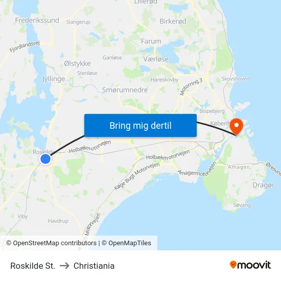 Roskilde St. to Christiania map