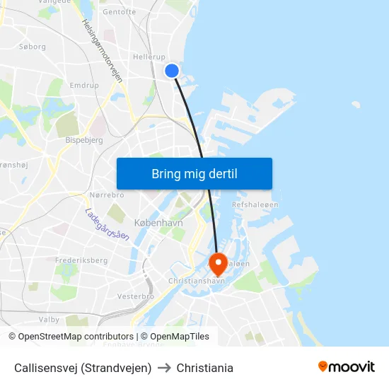 Callisensvej (Strandvejen) to Christiania map