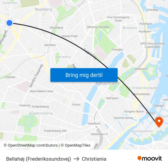 Bellahøj (Frederikssundsvej) to Christiania map