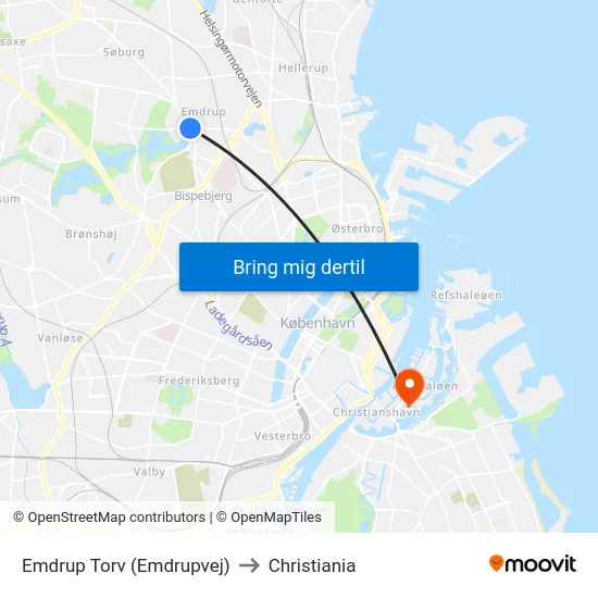 Emdrup Torv (Emdrupvej) to Christiania map