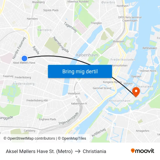 Aksel Møllers Have St. (Metro) to Christiania map