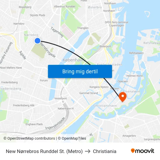 New Nørrebros Runddel St. (Metro) to Christiania map