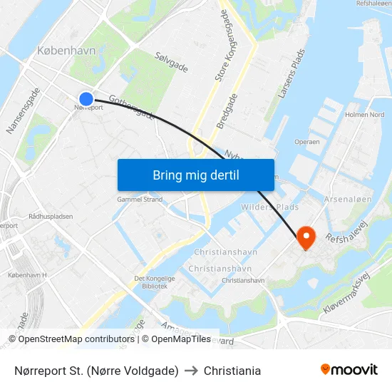 Nørreport St. (Nørre Voldgade) to Christiania map