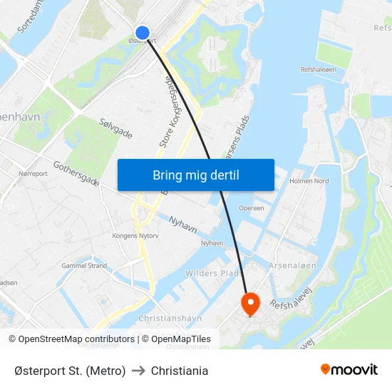Østerport St. (Metro) to Christiania map