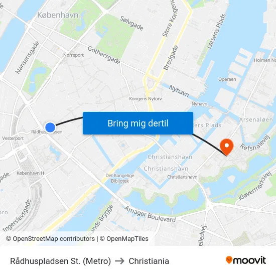 Rådhuspladsen St. (Metro) to Christiania map