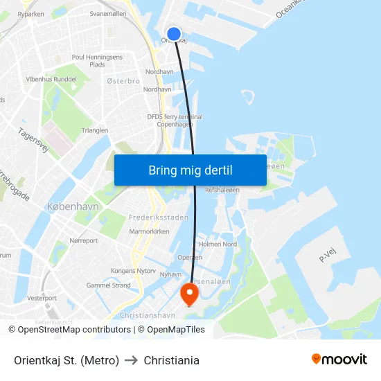 Orientkaj St. (Metro) to Christiania map