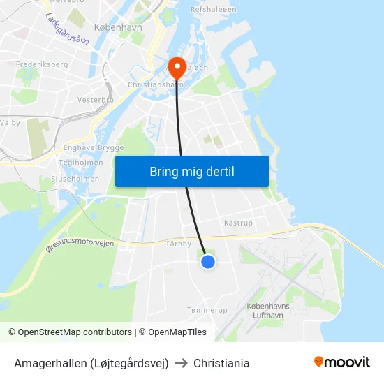 Amagerhallen (Løjtegårdsvej) to Christiania map