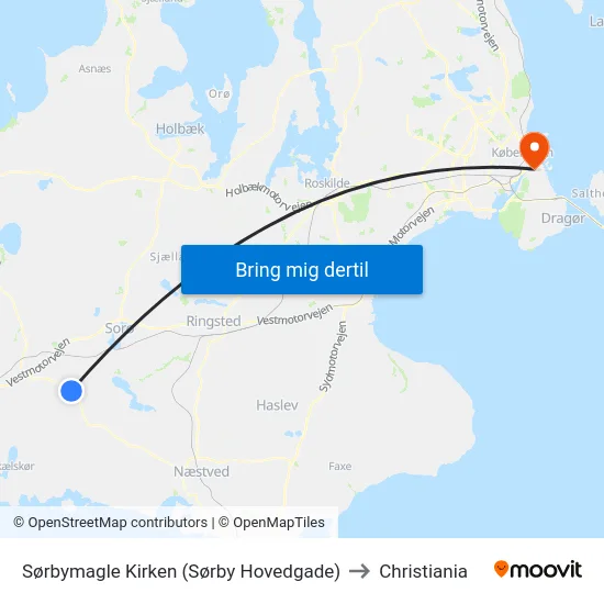 Sørbymagle Kirken (Sørby Hovedgade) to Christiania map