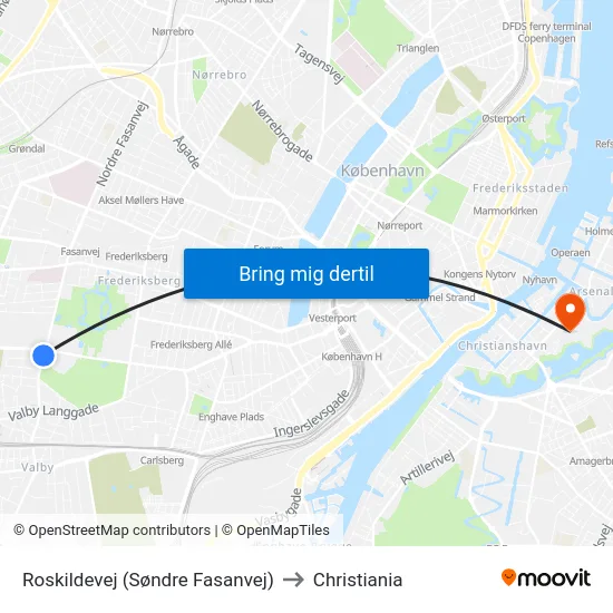 Roskildevej (Søndre Fasanvej) to Christiania map