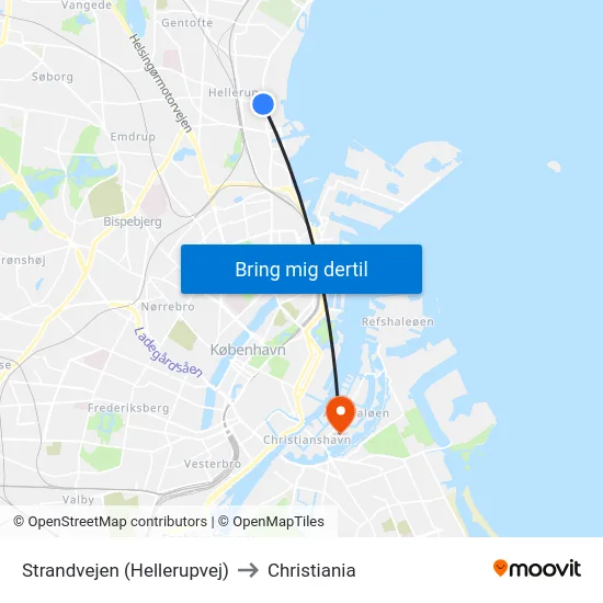 Strandvejen (Hellerupvej) to Christiania map