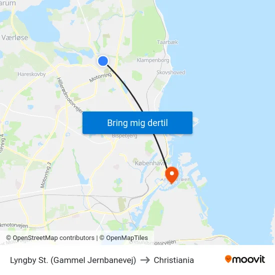 Lyngby St. (Gammel Jernbanevej) to Christiania map