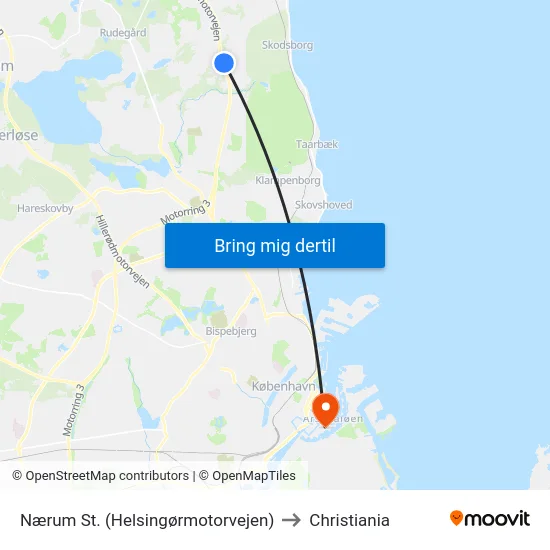 Nærum St. (Helsingørmotorvejen) to Christiania map