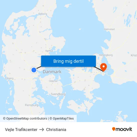 Vejle Trafikcenter to Christiania map