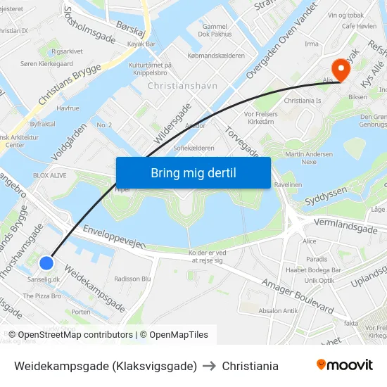 Weidekampsgade (Klaksvigsgade) to Christiania map