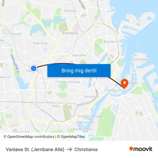 Vanløse St. (Jernbane Allé) to Christiania map