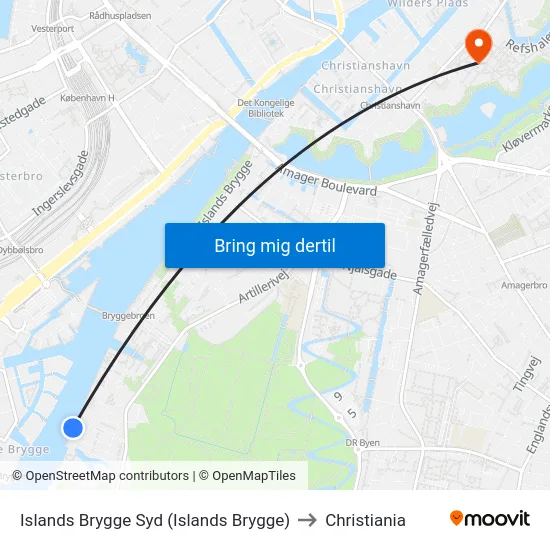 Islands Brygge Syd (Islands Brygge) to Christiania map