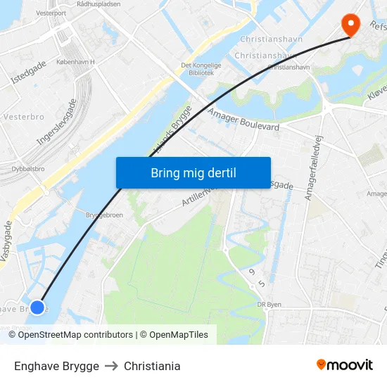 Enghave Brygge to Christiania map