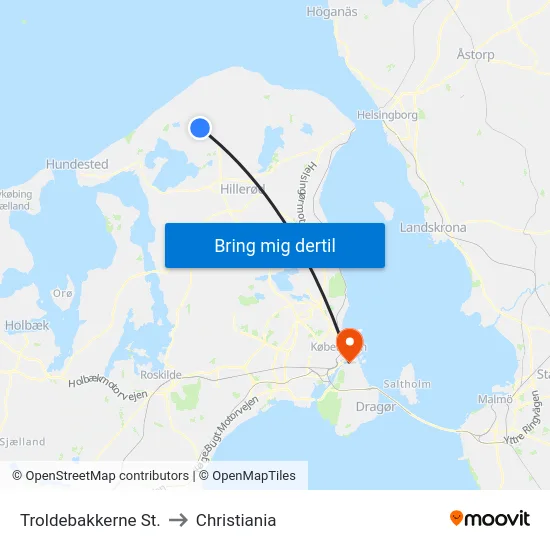 Troldebakkerne St. to Christiania map