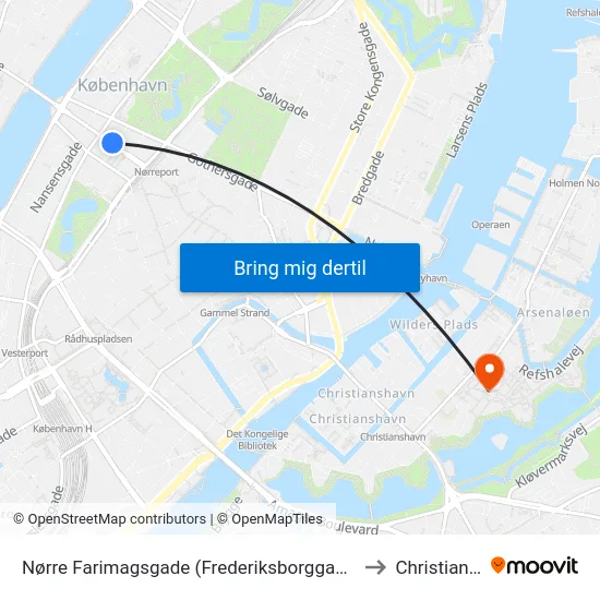 Nørre Farimagsgade (Frederiksborggade) to Christiania map