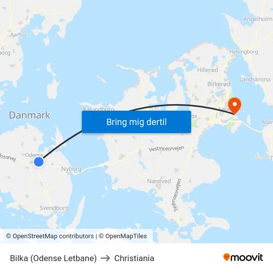 Bilka (Odense Letbane) to Christiania map