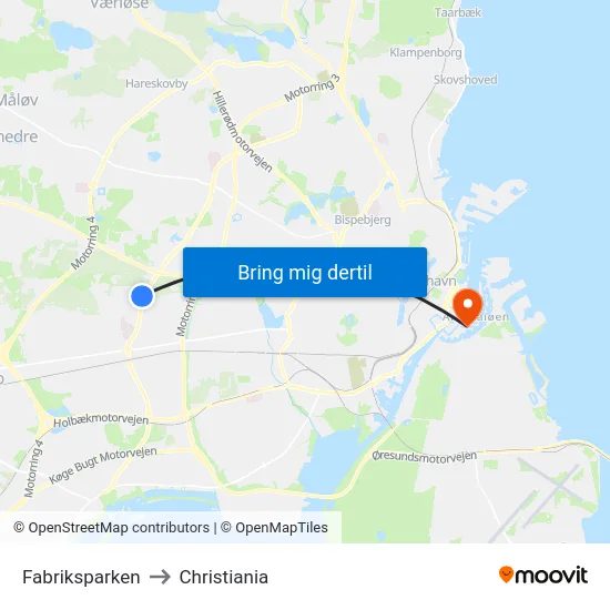 Fabriksparken to Christiania map