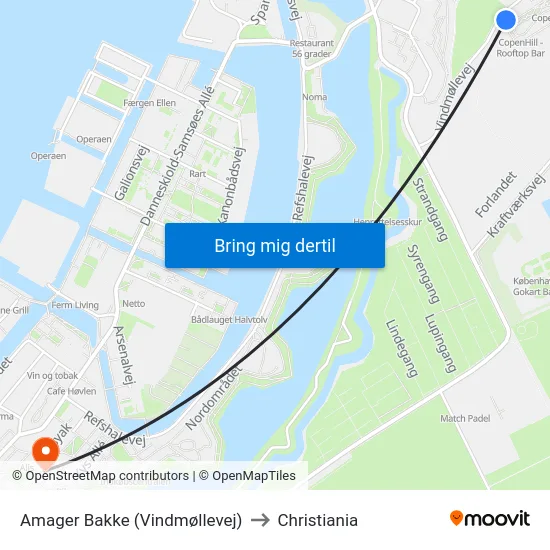 Amager Bakke (Vindmøllevej) to Christiania map