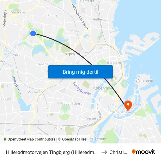 Hillerødmotorvejen Tingbjerg (Hillerødmotorvejen) to Christiania map