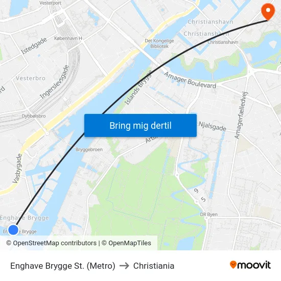 Enghave Brygge St. (Metro) to Christiania map