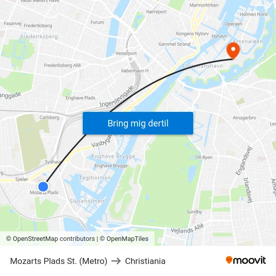 Mozarts Plads St. (Metro) to Christiania map