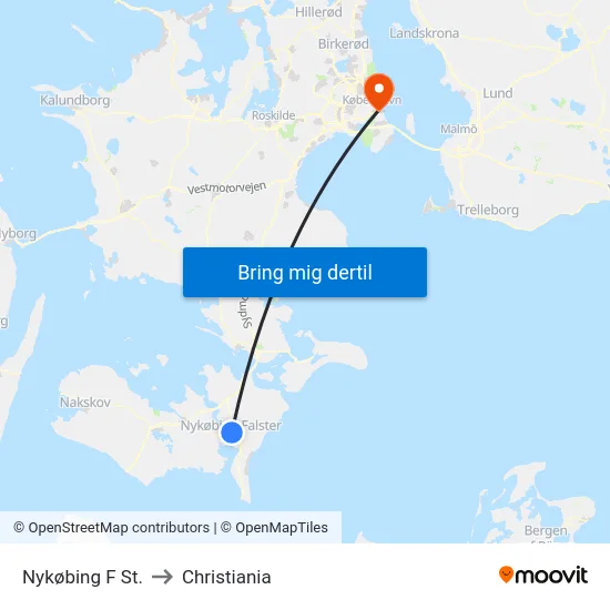 Nykøbing F St. to Christiania map