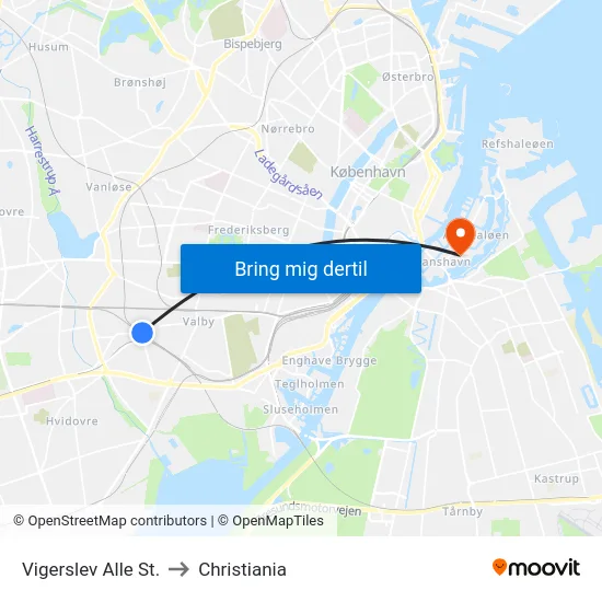 Vigerslev Alle St. to Christiania map