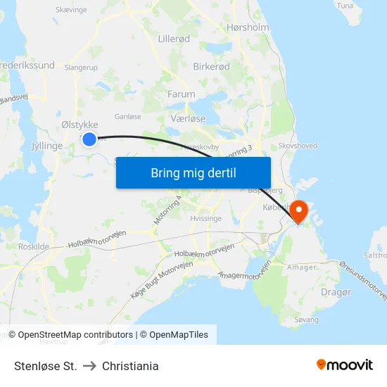 Stenløse St. to Christiania map