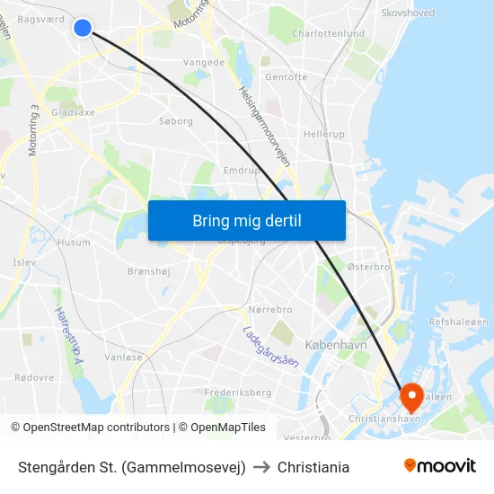 Stengården St. (Gammelmosevej) to Christiania map