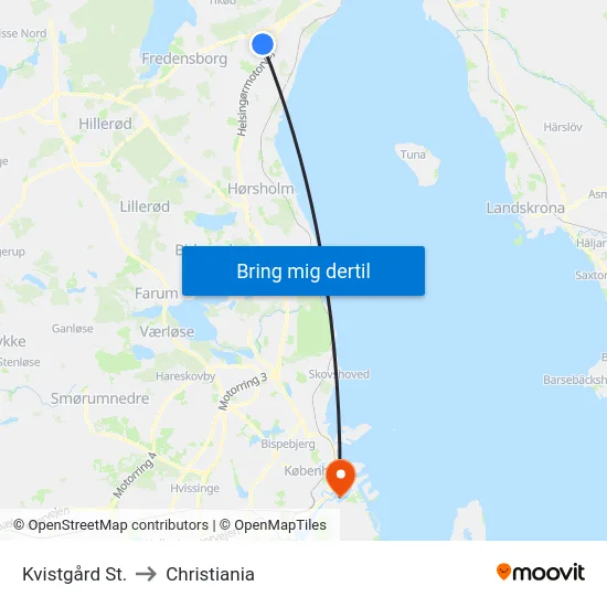 Kvistgård St. to Christiania map