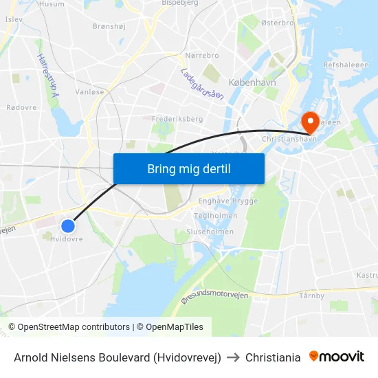 Arnold Nielsens Boulevard (Hvidovrevej) to Christiania map
