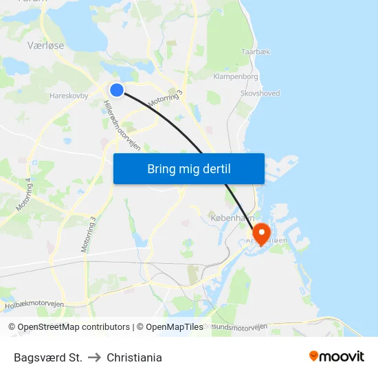 Bagsværd St. to Christiania map
