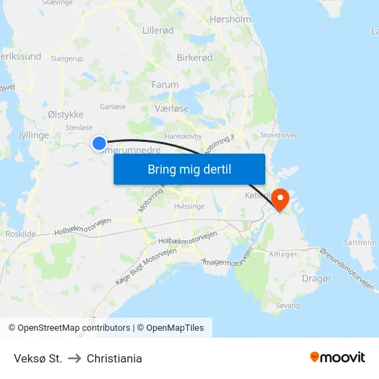Veksø St. to Christiania map