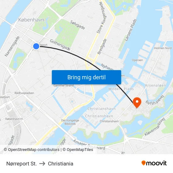 Nørreport St. to Christiania map