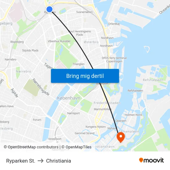 Ryparken St. to Christiania map