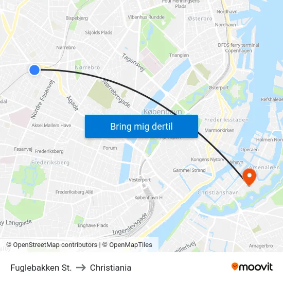 Fuglebakken St. to Christiania map