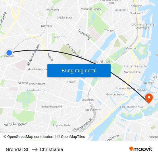 Grøndal St. to Christiania map