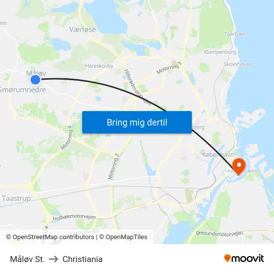 Måløv St. to Christiania map