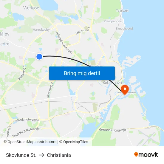 Skovlunde St. to Christiania map