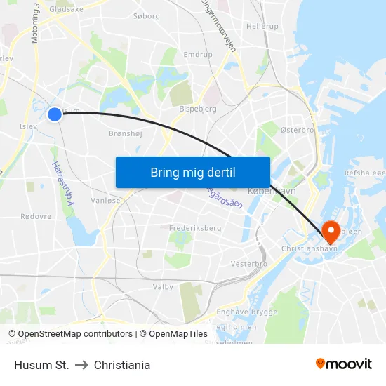 Husum St. to Christiania map