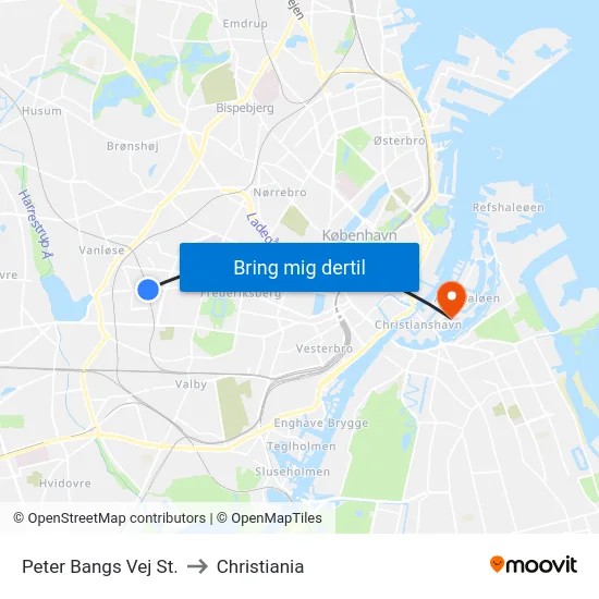 Peter Bangs Vej St. to Christiania map