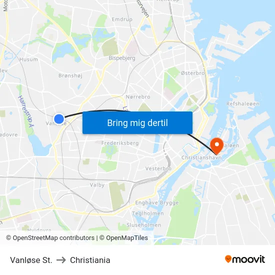 Vanløse St. to Christiania map