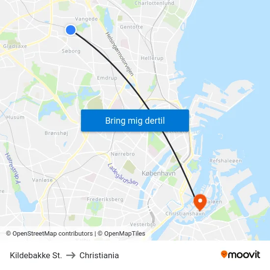 Kildebakke St. to Christiania map
