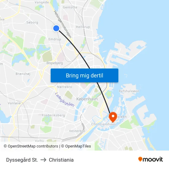 Dyssegård St. to Christiania map