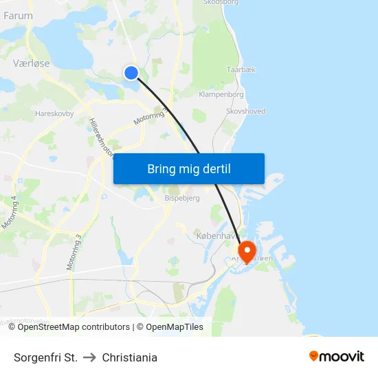 Sorgenfri St. to Christiania map