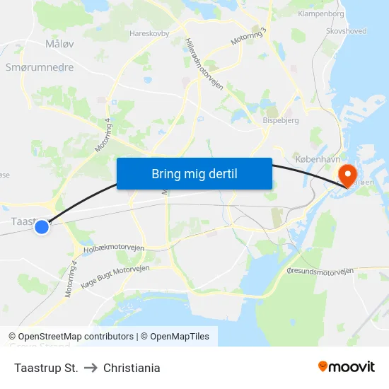 Taastrup St. to Christiania map